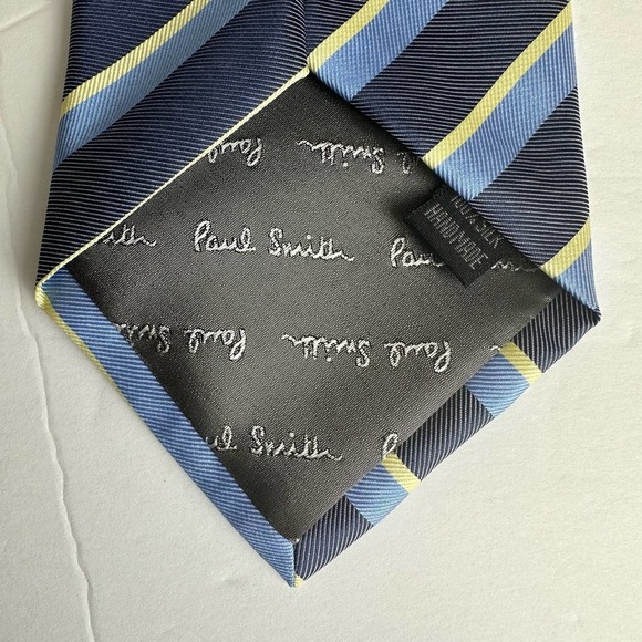 Paul Smith London Blue Yellow Diagonal Striped‎ Silk Men’s Repp Neck Tie Handmad - Picture 4 of 6